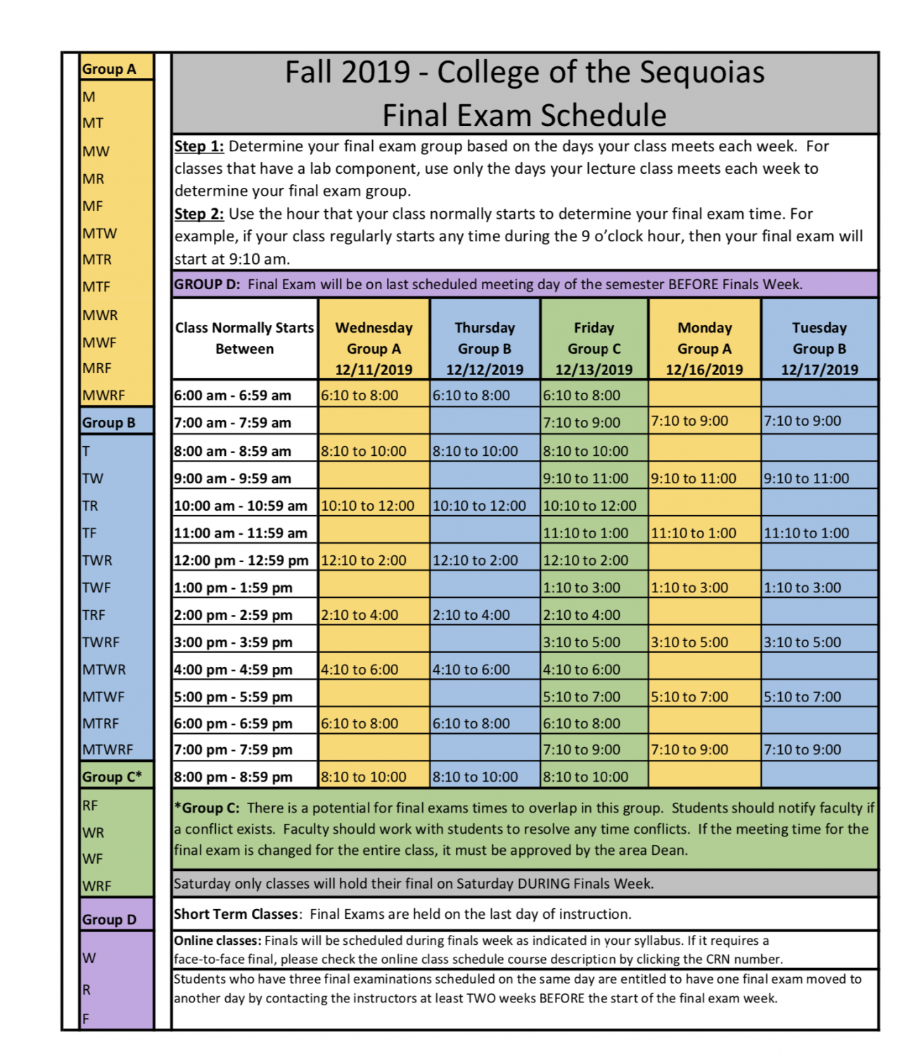 Featured Photo: Final Exam Schedule Fall 2019 – The Campus
