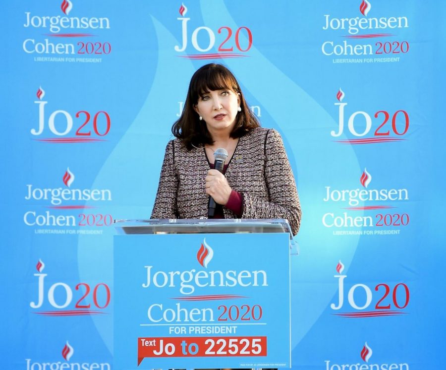 Libertarian nominee Jo Jorgensen addressing her supporters.