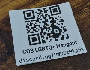 The QR Code and link to the COS LGBTQ+ Hangout server. For the Discord Student Hub story.