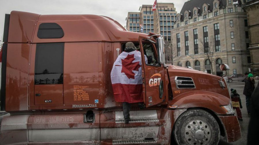 Photo of the Canadian Freedom Convoy via BBC