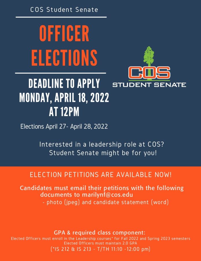 Student Senate Officer Elections flyer created by COS