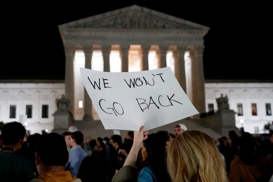 Demonstrators outside the Supreme Court on Monday night, May 2, 2022. Photo via AP Photo/Alex Brandon