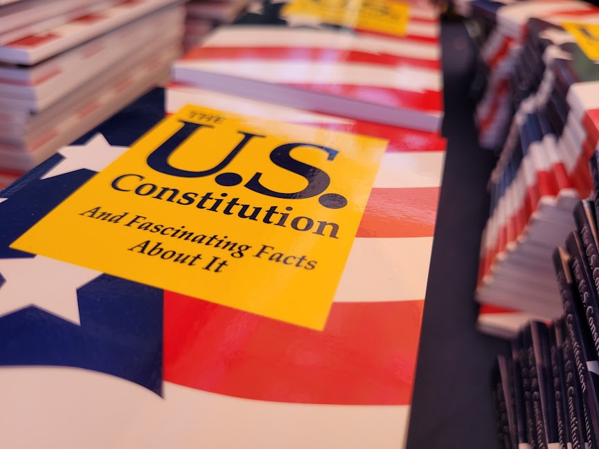 U.S. Constitutions being distributed on the quad, October 5th.